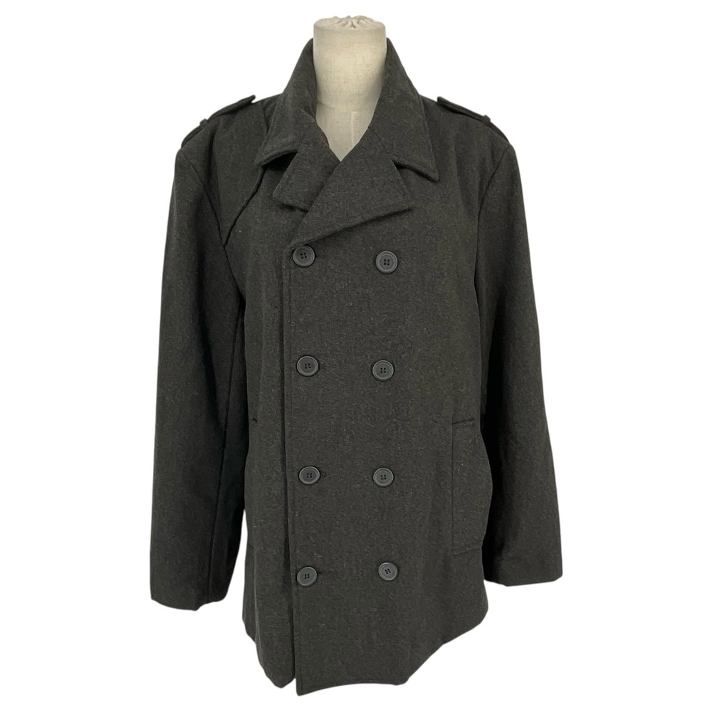 Alpine Swiss Mens Wool‎ Blend Double Breasted Pea Coat Charcoal Gray Large
